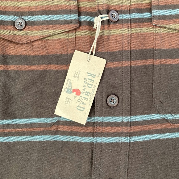Red Head S brown horizontal stripe New flannel shirt - Picture 4 of 9